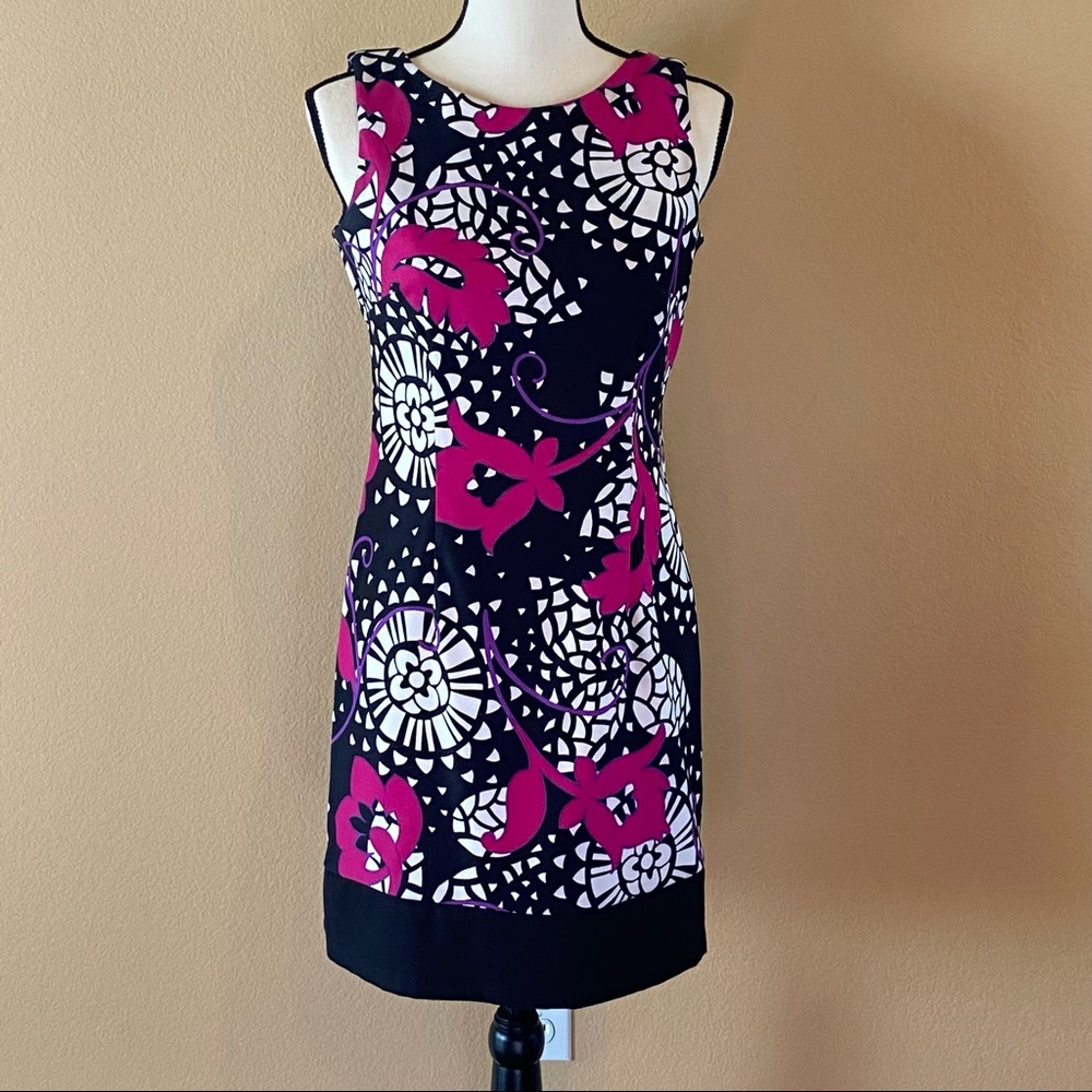 I.N.Studio Petite Dress 6P Black, white, purple pink designs solid black band